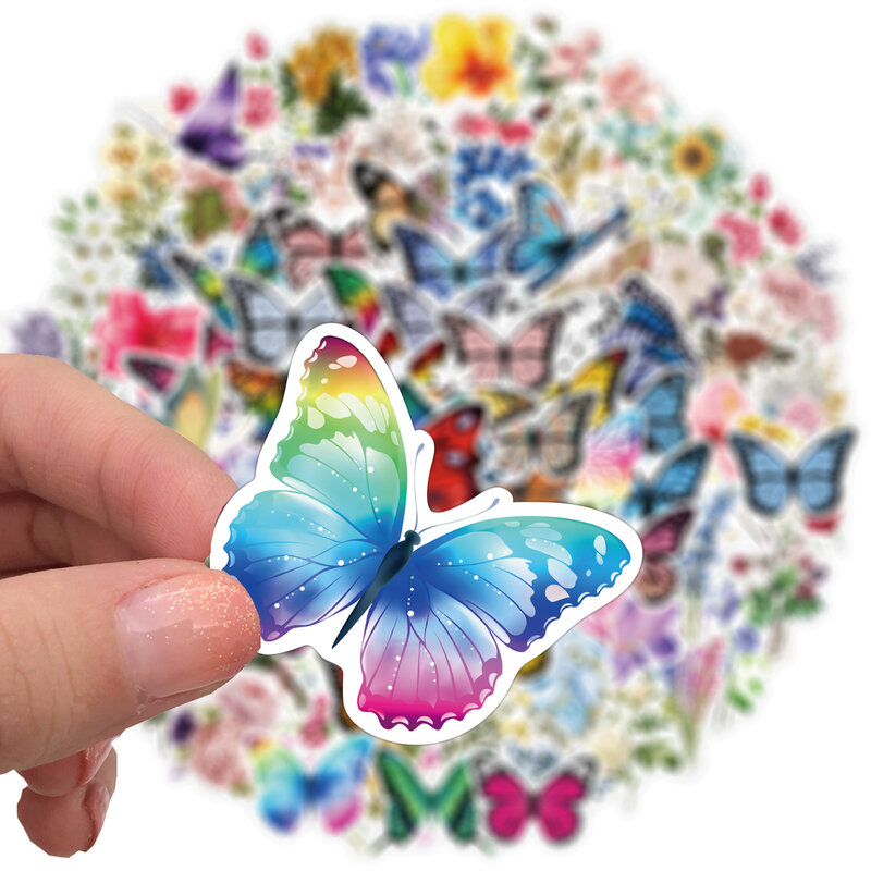 10/50/100 Buah Paket Stiker Kupu-kupu Cantik untuk Anak Perempuan Tanaman Stiker Bunga Segar untuk DIY Alat Tulis Gitar Laptop Skateboard
