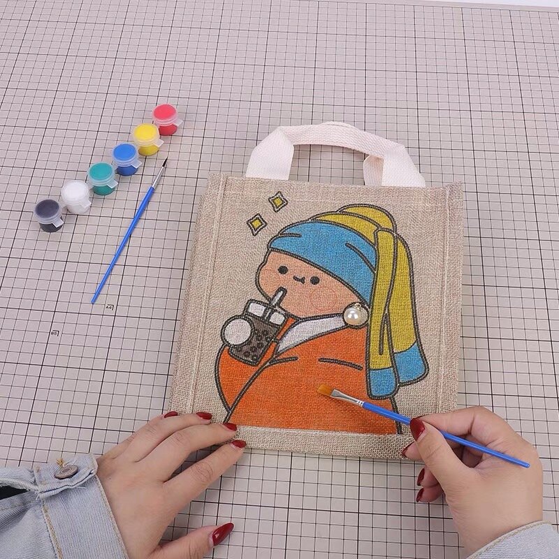 Saco de graffiti diy pintura artesanal quebra-cabeças para crianças artes artesanato cor enchimento desenho brinquedo do jardim infância bolsas
