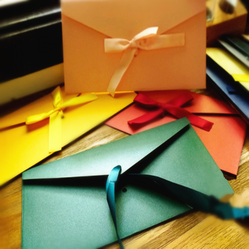 10 Pcs ริบบิ้นที่มีสีสันซองกระดาษ Retro Blank Mini กระดาษซองงานแต่งงานเชิญการ์ดอวยพรของขวัญ