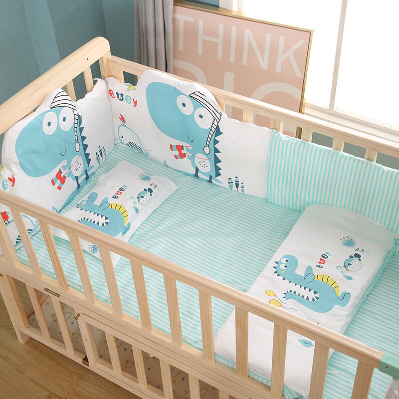 เด็กเตียงกันชนทารกแรกเกิดทารกชุดเครื่องนอนการ์ตูนสัตว์ผ้าฝ้าย100% 5ชิ้น/เซ็ต50*90ซม.เด็กเตียง ...
