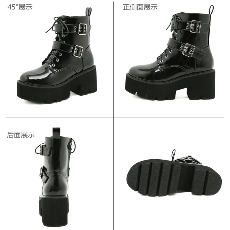 Botas Martin con hebilla de cinturón para mujer, zapatos de suela gruesa estilo gótico punk, para otoño e invierno, alta calidad