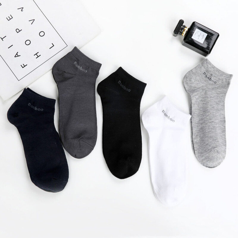 5 Pairs / Pack Men's Bamboo Fiber Socks Short High Quality New Casual Breatheable Anti-Bacterial Man Ankle Socks Men