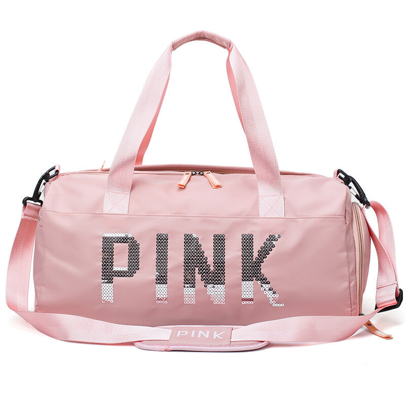 Розовая дорожная сумка с блестками, Женская тренировочная сумка для фитнеса, спортзала, женская сумка для йоги с разделением сухих и влажных туфель