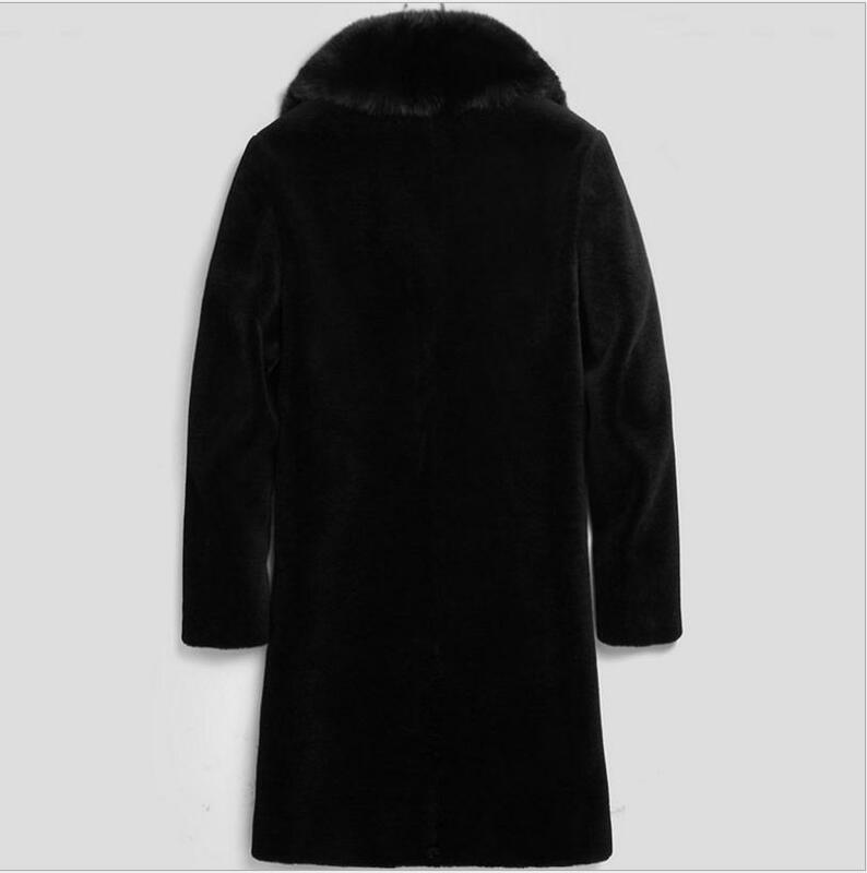 معطف فرو صناعي للرجال ، ملابس خارجية ، مقاس كبير ، دافئ ، ملابس خارجية ، أسود ، مقاس S/6Xl ، K1215
