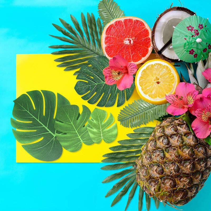 90 stück 6 Arten Künstliche Palm Blätter Tropical Blätter Dekorationen Für Dschungel Party Dekorationen Strand Geburtstag Luau Hawaiian