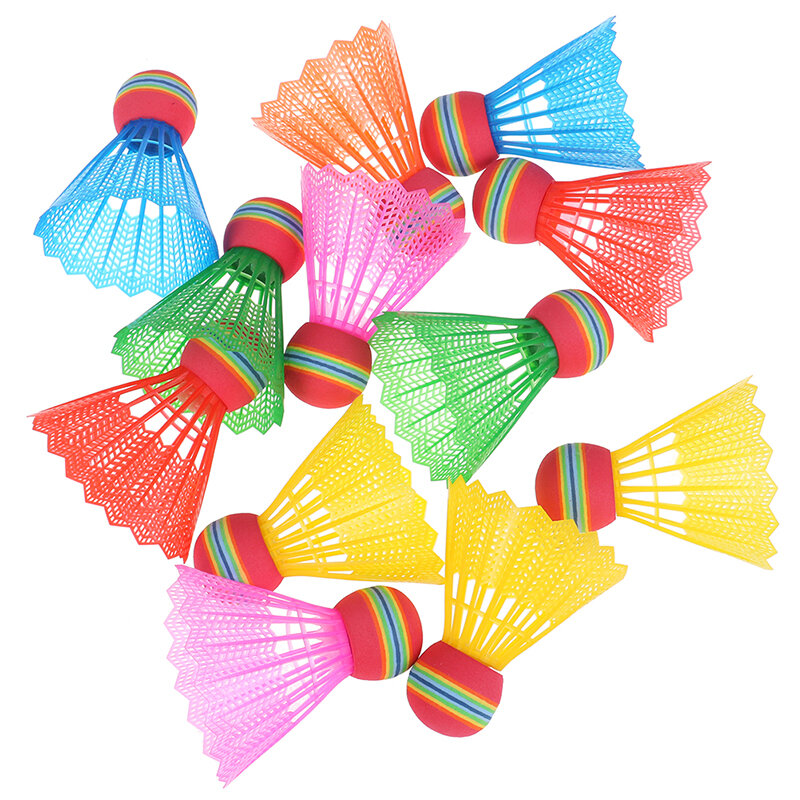 Plumas de nailon para jugar al bádminton, plumas de cabeza de bola EVA de arcoíris para entretenimiento deportivo, con barril transparente, 5 uds.
