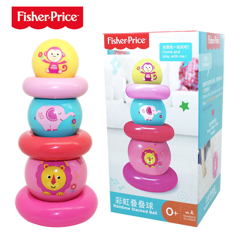 Fisher-Price-Bola apilada de arcoíris para bebés y niños, anillo apilable con patrón de torre, Juguetes Educativos de Desarrollo inteligente, regalo F0919