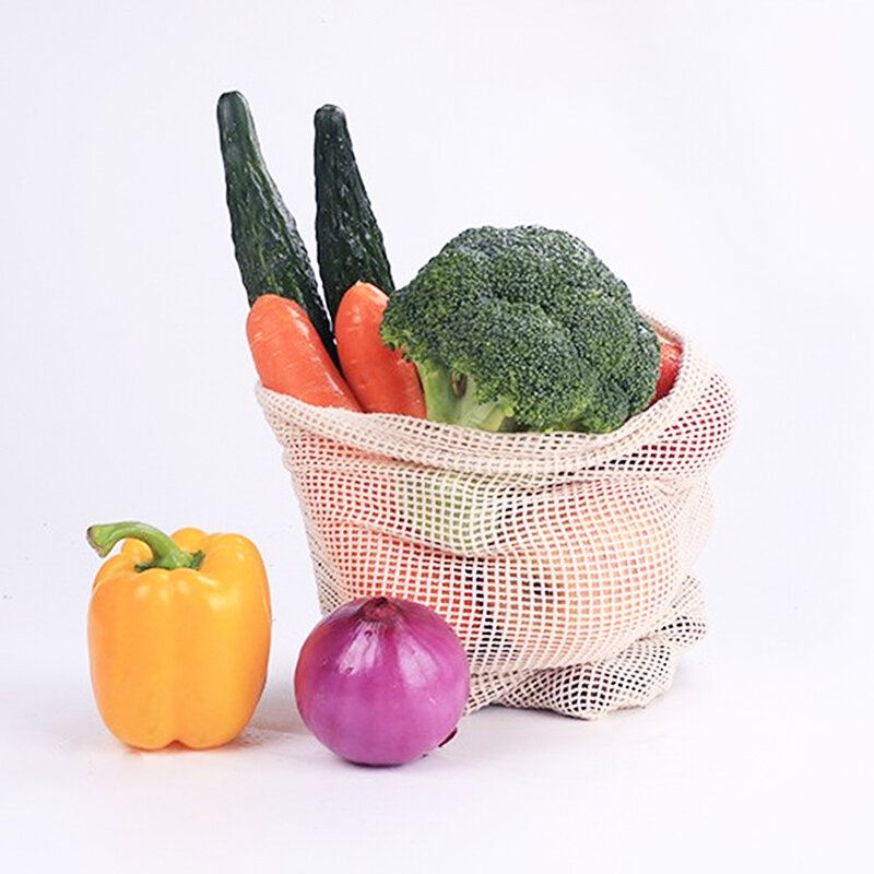 Eco Vegetable Reusable Bag Cotton Mesh Bags Produce Bag for Kitchen Fruit Vegetable Bags Reusable Cotton Shopping Bag