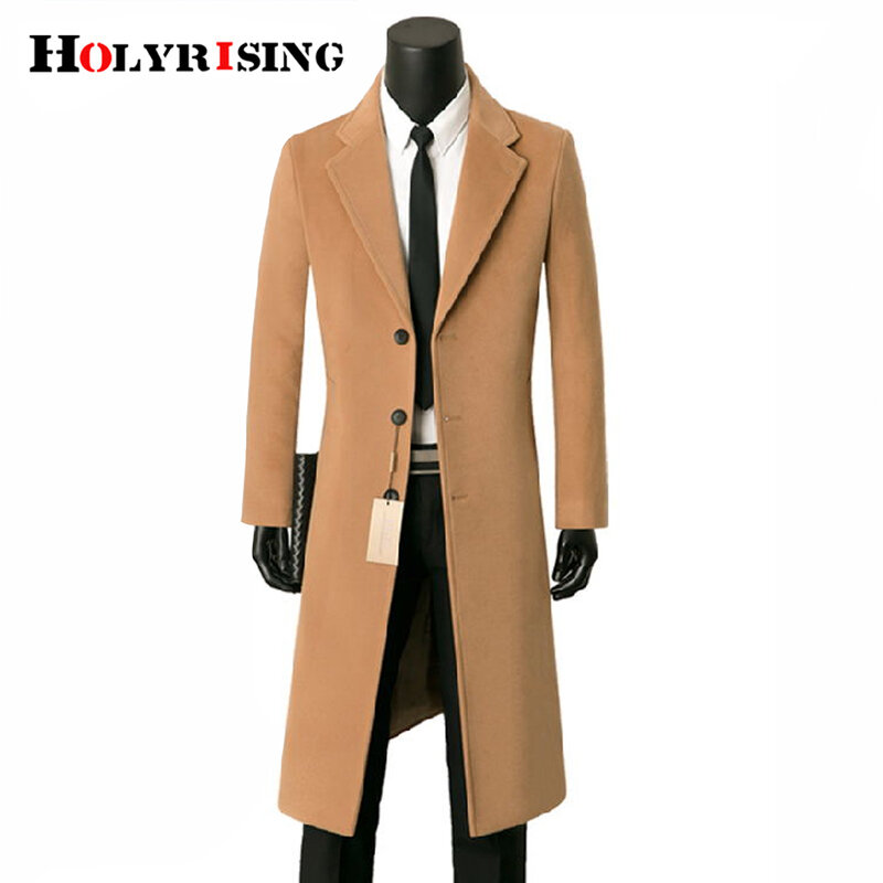 Casaco de lã masculino, casaco de lã longo até o joelho bonito, casaco de lã slim estilo britânico, 50%