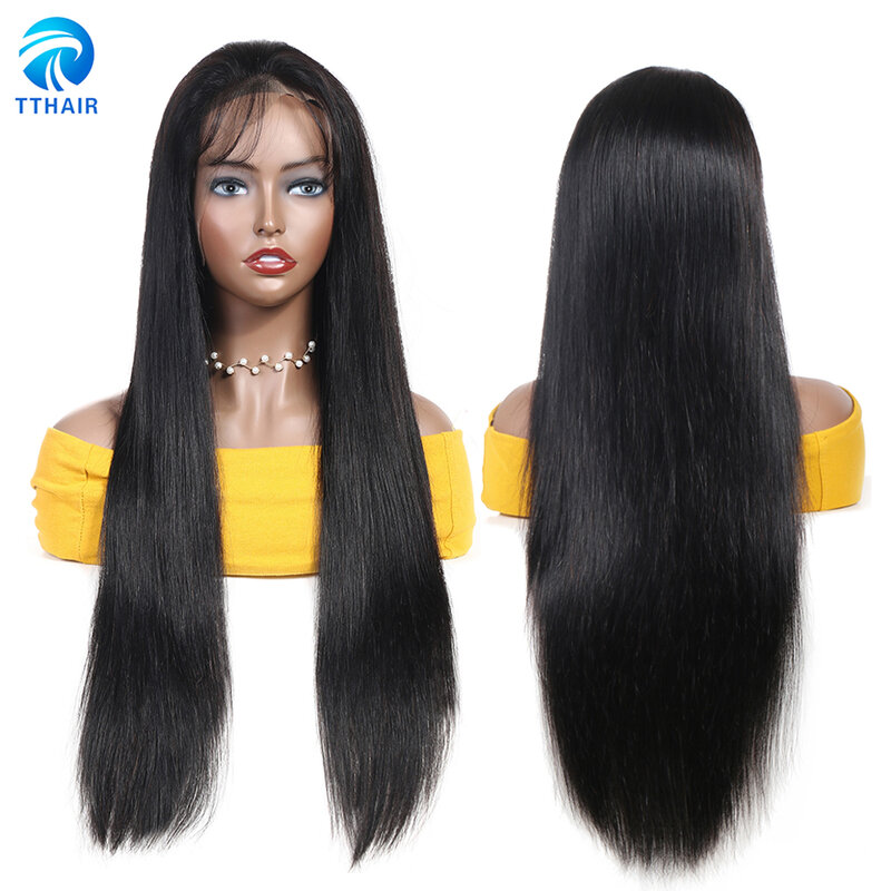 TTHAIR – perruque Lace Front Wig brésilienne naturelle Remy, cheveux lisses, 13*6, 13*4, densité 150, pour femmes
