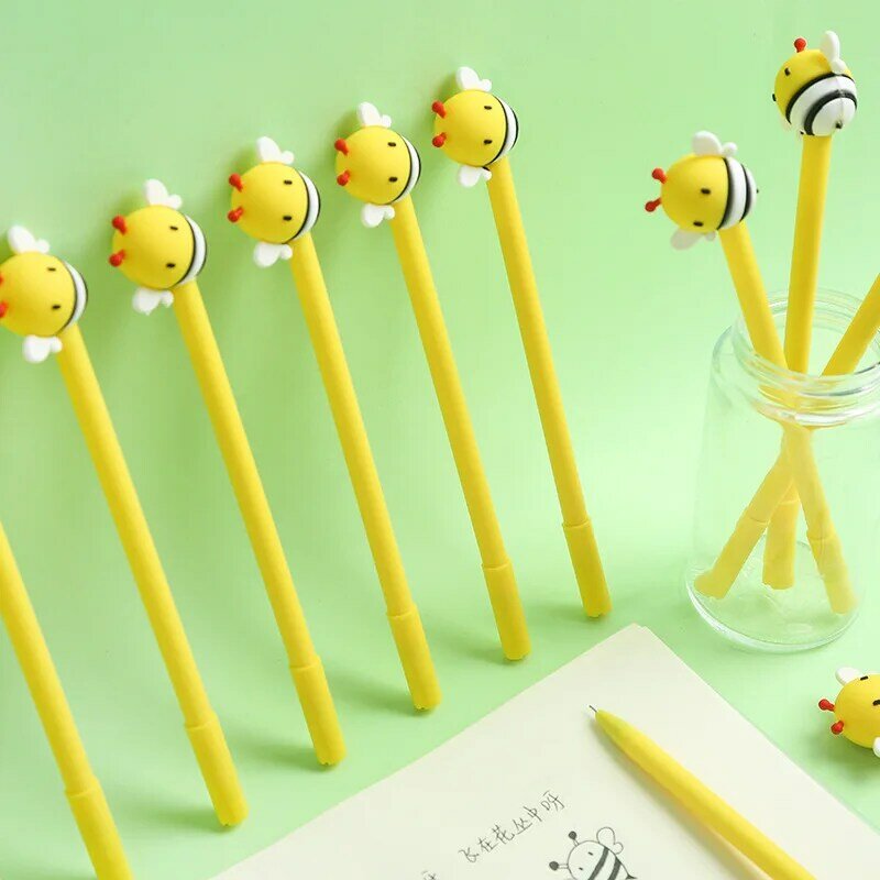 Bolígrafo de Gel de abeja de miel para niños, suministros de oficina escolar, papelería de regalo, 0,5mm, tinta azul, 3 unidades