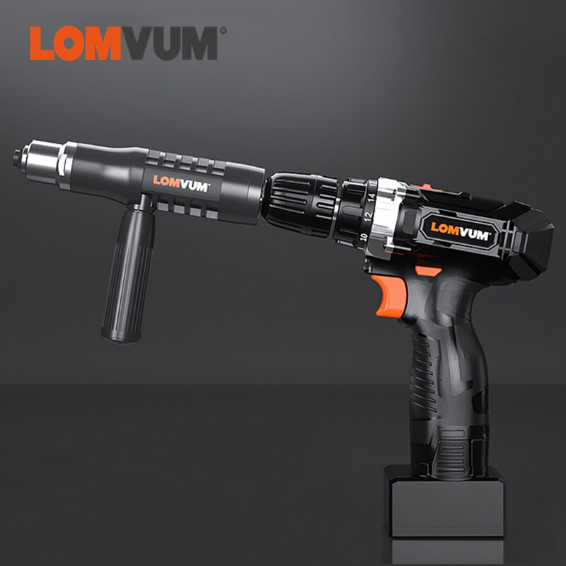 LOMVUM ไฟฟ้า Rivet Nut เจาะปืนโลดโผนเครื่องมือไร้สาย Riveting สว่านอะแดปเตอร์ใส่ Nut 2.4มม.-4.8มม.เครื่องมือ Accessorie