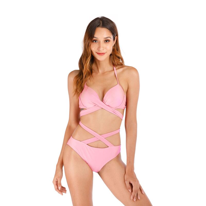 Bikini con tirantes cruzados para mujer, con traje de baño Sexy Push-Up, conjunto de Bikini de dos piezas, bañador sólido, ropa de baño para mujer 2021