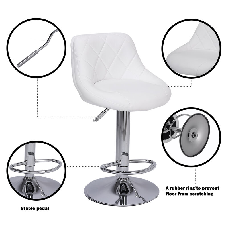 Барный стул с регулируемой высотой и хромированной основой, 2 шт., белая подставка для ног