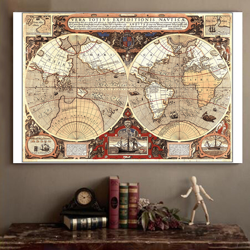 140*100cm Vintage mapa włókniny płótnie malarstwo dekoracyjne ściany plakat artystyczny salon Home Decor szkolne