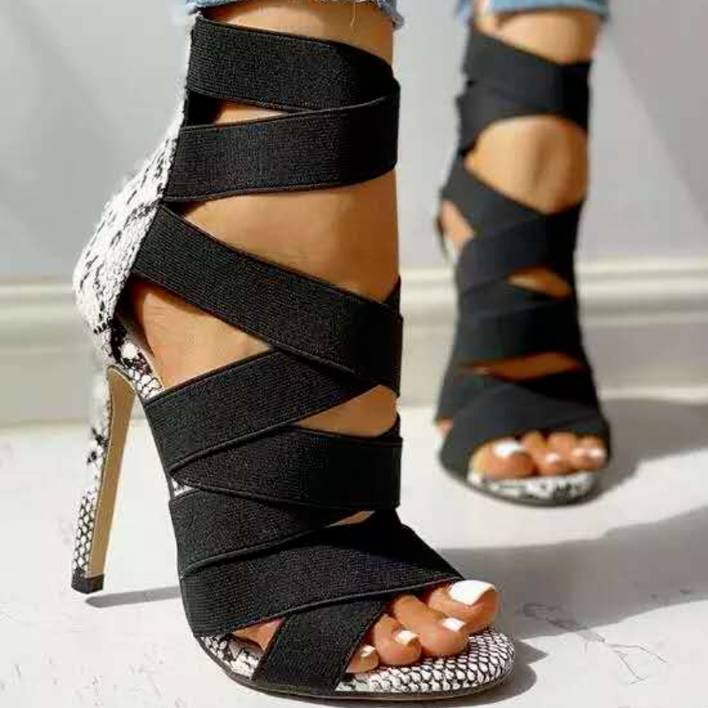 Sandali da donna estate nuova moda croce nastro punta tonda tacchi a spillo tacchi alti antiscivolo scarpe Casual comode scarpe moda