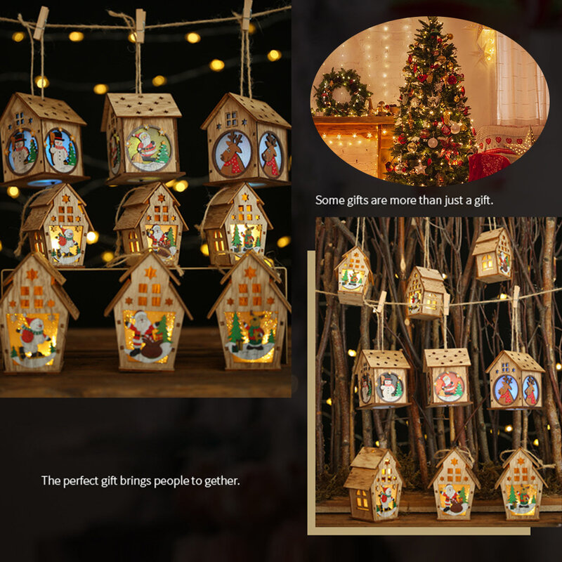 НОВАЯ РОЖДЕСТВЕНСКАЯ деревянная кабина с подсветкой, украшения «сделай сам» для рождественской елки, новый год 2022, блестящие детские подар...
