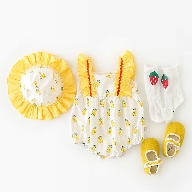 Yg 브랜드 새 여름 아기의 팬티 정장 아기 소녀 파인애플 인쇄 스트랩 스타일 원피스 가방