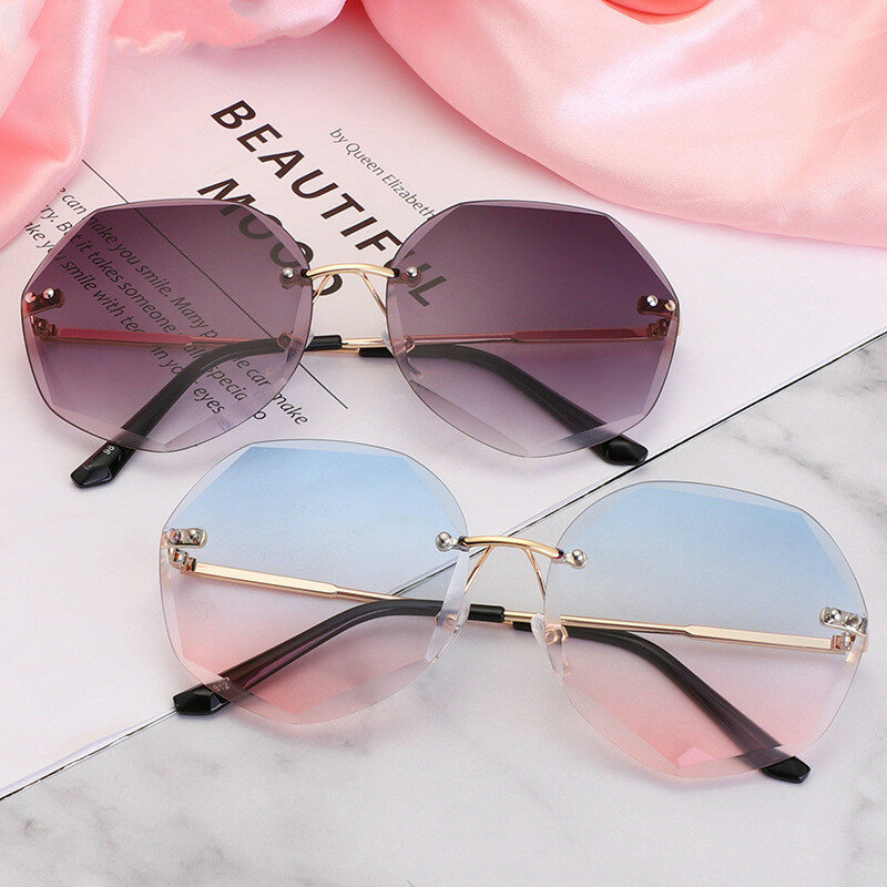 Очки солнцезащитные женские без оправы, брендовые дизайнерские с градиентными линзами, в металлической оправе, UV400