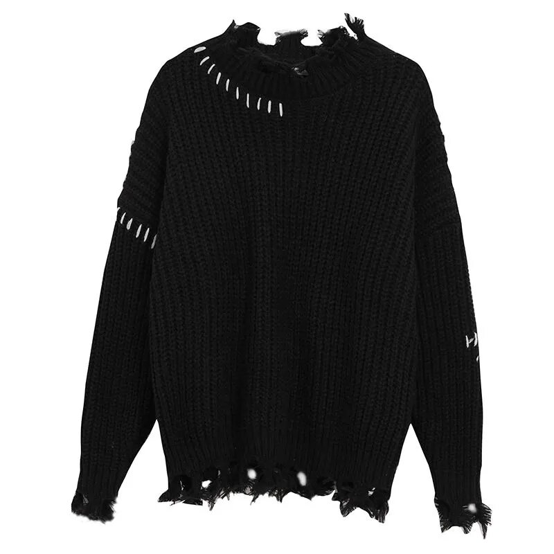Женский вязаный свитер с круглым вырезом, черный свитер свободного покроя с длинным рукавом, в Корейском стиле, уличная одежда, осень-зима