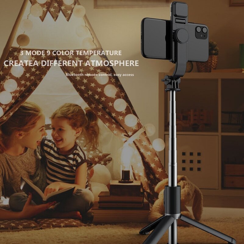 FANGTUOSI 2022 نمط جديد سماعة لاسلكية تعمل بالبلوتوث selfie عصا قابلة للطي ترايبود صغير مع ملء ضوء للهواتف الذكية IOS أندرويد
