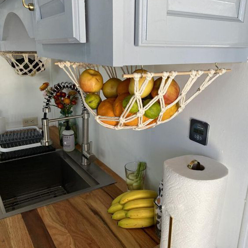 Hamaca colgante para fruta y verdura, contenedor debajo del gabinete, cesta de fruta colgante, bolsa de malla de almacenamiento, accesorios Organizadores de cocina