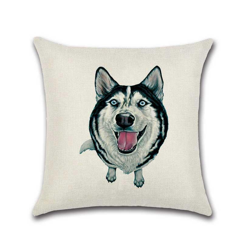 Funda de cojín con estampado de perro, cubierta decorativa de lino y algodón con bonito dibujo de perro para almohada, sofá y coche, ZT81