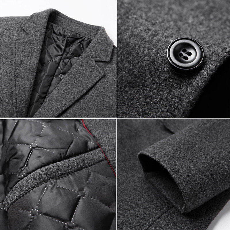 Мужское модное приталенное шерстяное пальто выше колена, роскошное высококачественное пальто для деловых джентльменов, молодежное плотное теплое шерстяное пальто, зима 2023