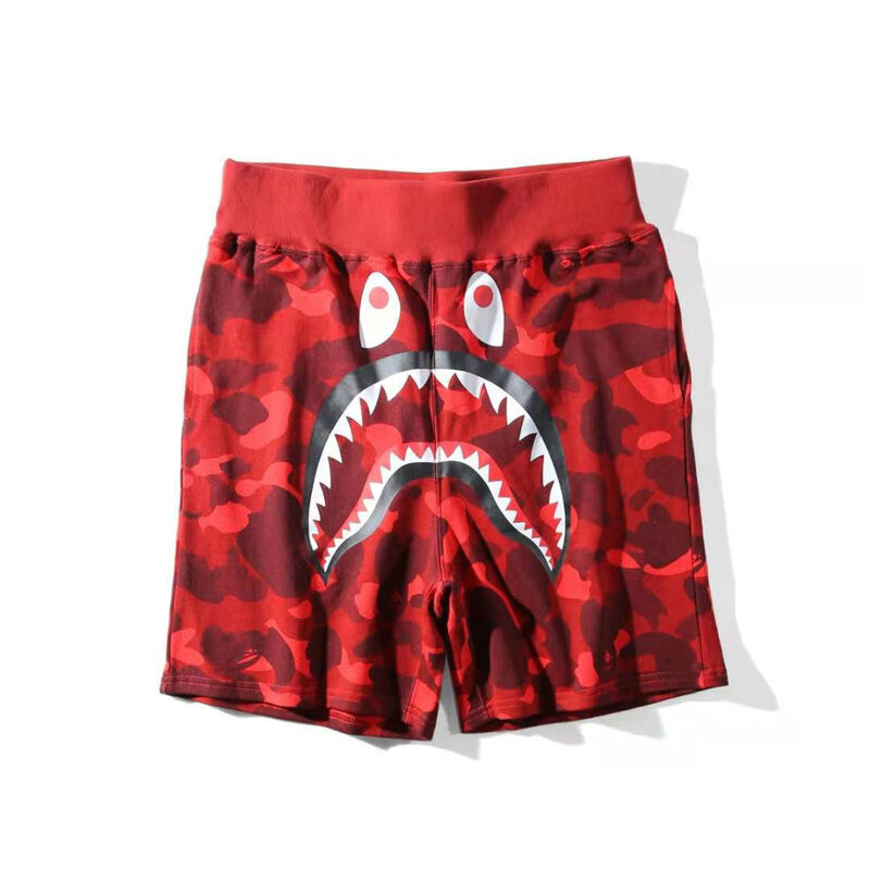 Мужские повседневные пляжные брюки, камуфляжные шорты с принтом акулы и рта в японском стиле, лето 2021