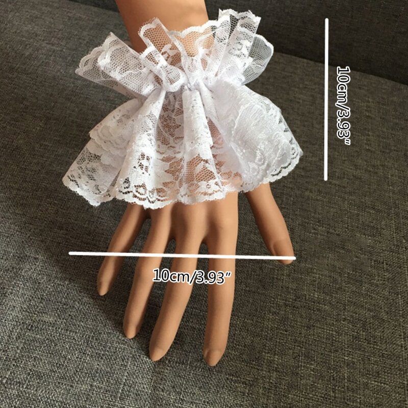 Women Lolita Hand Sleeve Wrist Cuffs Ruffled Lace Bowknot Maid Cosplay Bracelet Wristband Wedding Prom Party Costume