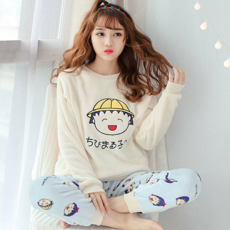 Nowe zimowe flanelowe ciepłe piżamy koreańskie kawaii cartoon zestaw piżamy moda pijama mujer rozrywka tkanina do domu piżamy damskie piżamy