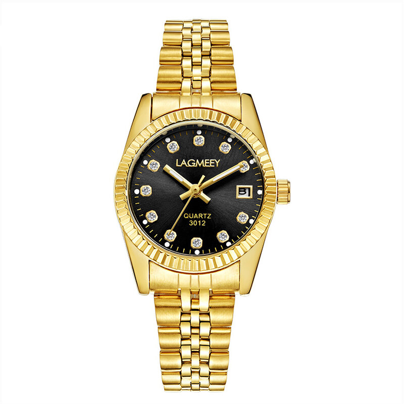 Reloj con esfera de diamante para hombre y mujer, cronógrafo de acero de lujo, resistente al agua, con calendario, regalo para pareja