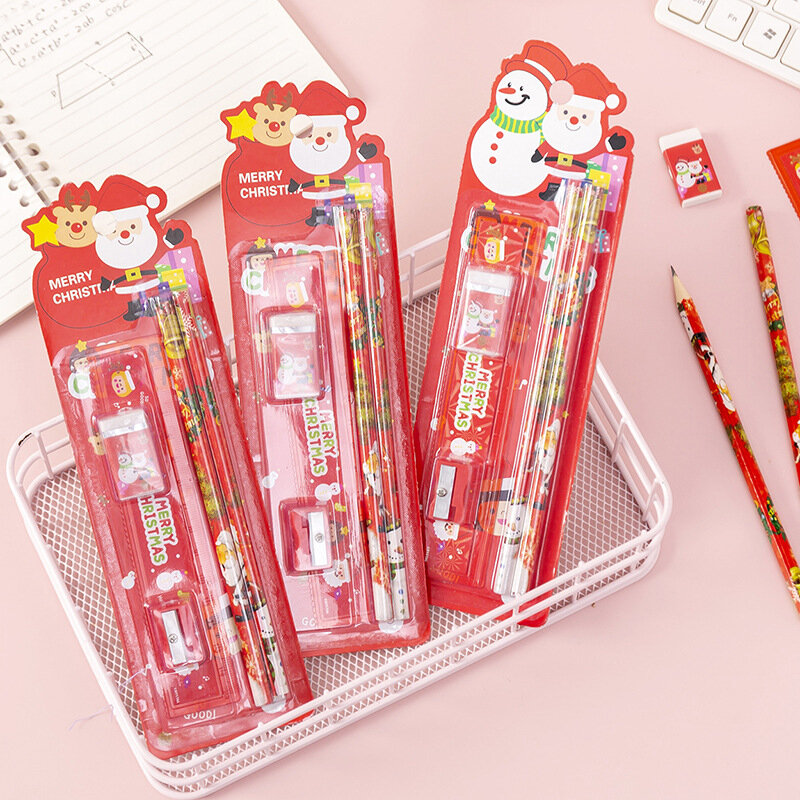 Abaodam regalo per bambini temperamatite rassegne temperamatite rosso, stile Natale Set di 2 set di cancelleria natalizia per matite