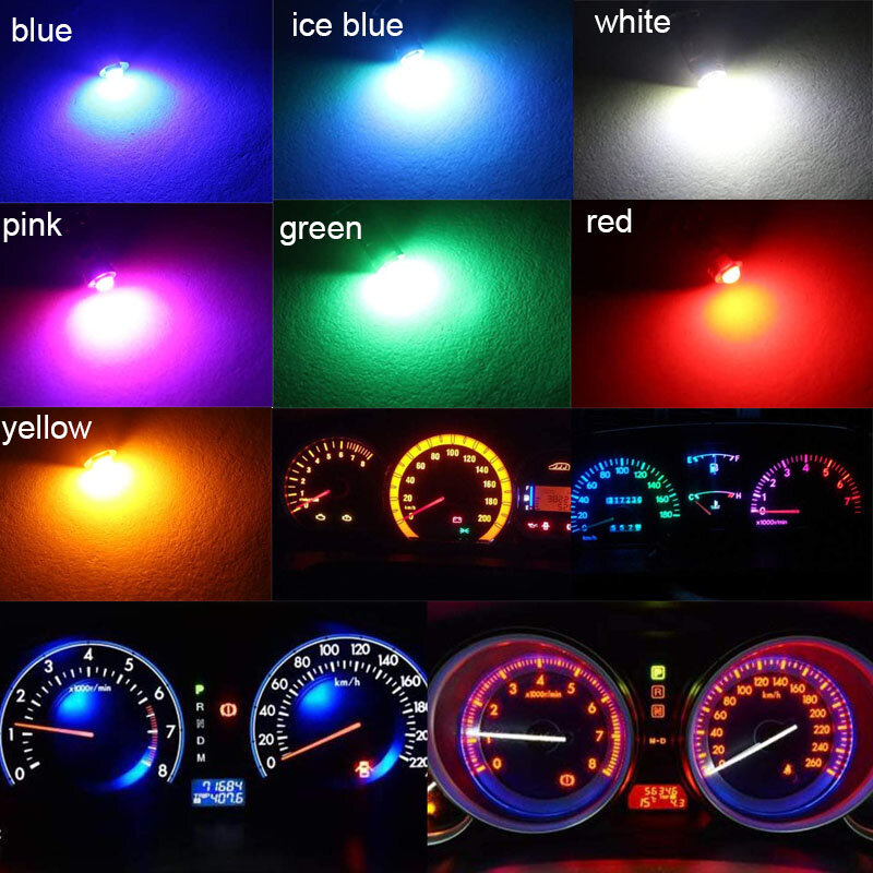 10pcs T5 Led 전구 자동차 인테리어 대시 보드 게이지 램프 1SMD W1.2W W3W 웨지 온난화 표시기 웨지 옐로우 블루