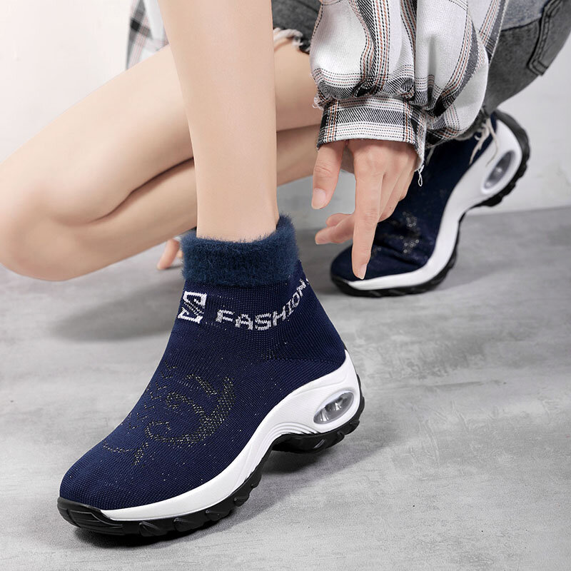 2021 New Women's Shoes Fashion Air Cushion Sneakers Warmth Sock Sports Comfort Ladies