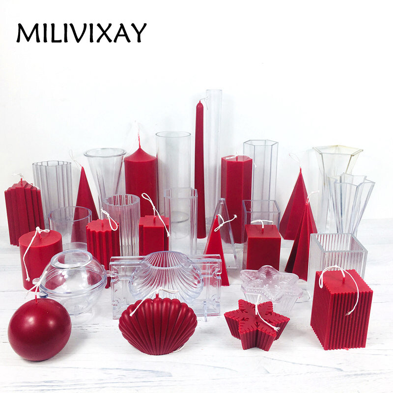 MILIVIXAY moules à bougies en plastique | 1 pièces, moules à bougies pour la fabrication de bougies, pilier/carré/cylindre/boule, artisanat Bougie