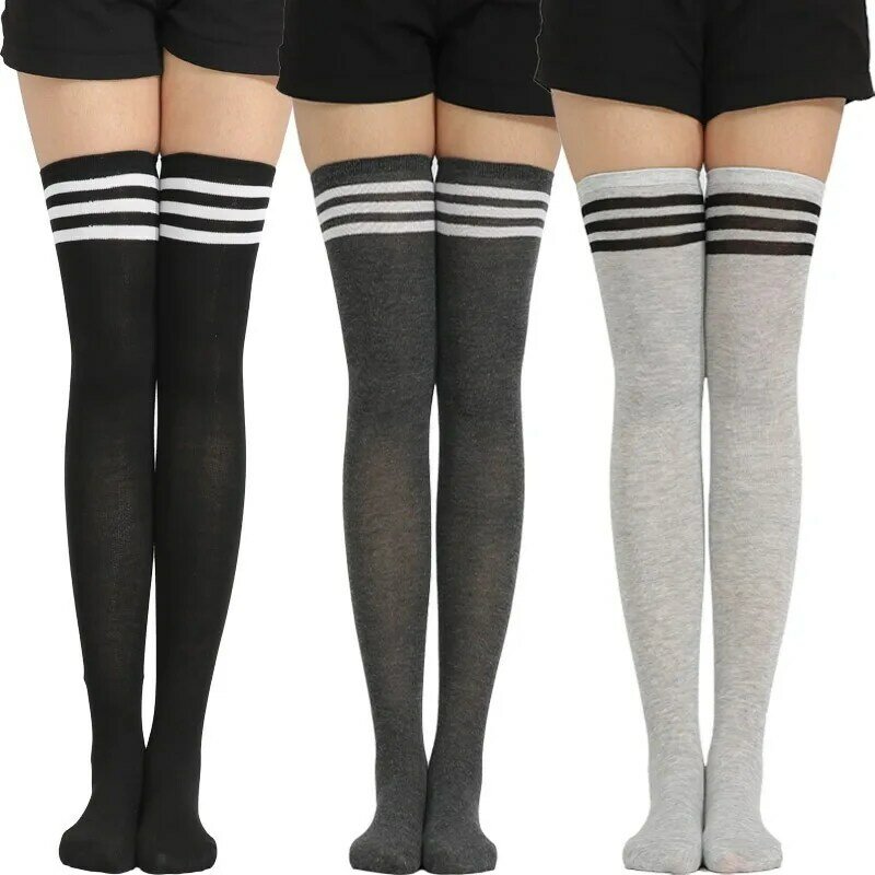 Calze a righe nere Lolita donna regali di natale divertenti calze lunghe in Nylon alto coscia Sexy calze sopra il ginocchio carine per ragazze