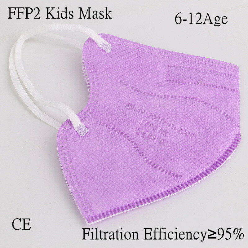 Masque buccal pour enfants, lot de 10 à 100 pièces, protection respiratoire, 5 couches, couleur unie, FFP2, KN95