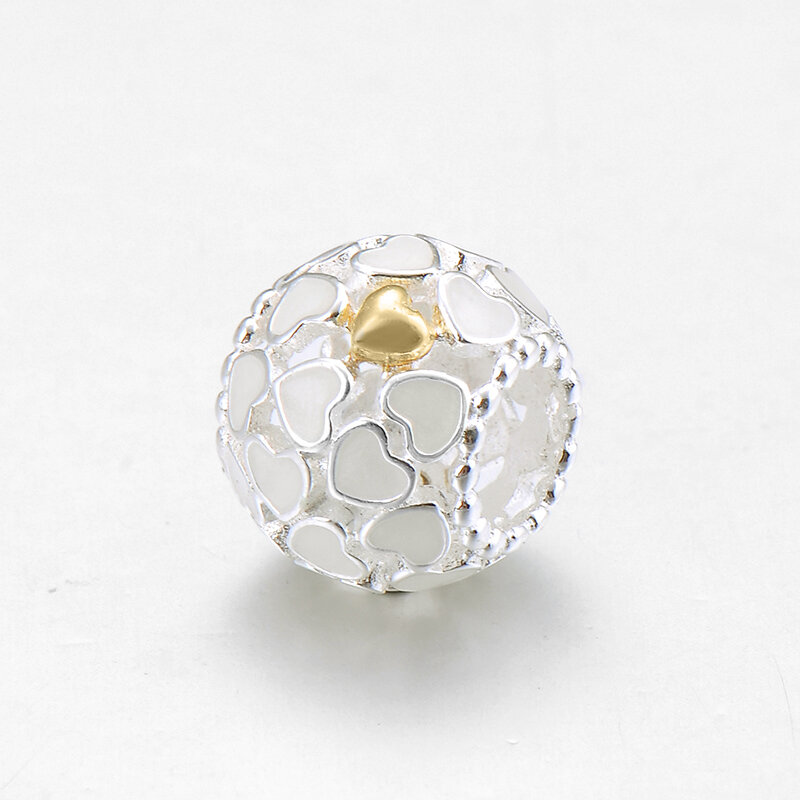 100% echt 925 Sterling Silber aushöhlen Weiß Herz Feine Emaille Perlen DIY Fit Original Europäischen Charme Armband Schmuck machen