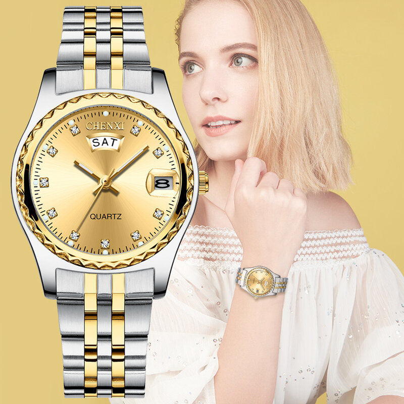 Orologi al quarzo da donna orologio da polso da donna in acciaio inossidabile di marca di lusso orologio da polso da donna in oro impermeabile orologio da donna regali