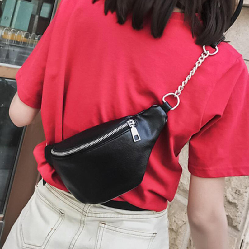 Women PU Waist Bag Chain Fanny Pack Travel Belt Purse Shoulder Bags Tote Gift High Street Fashion Waist Packs