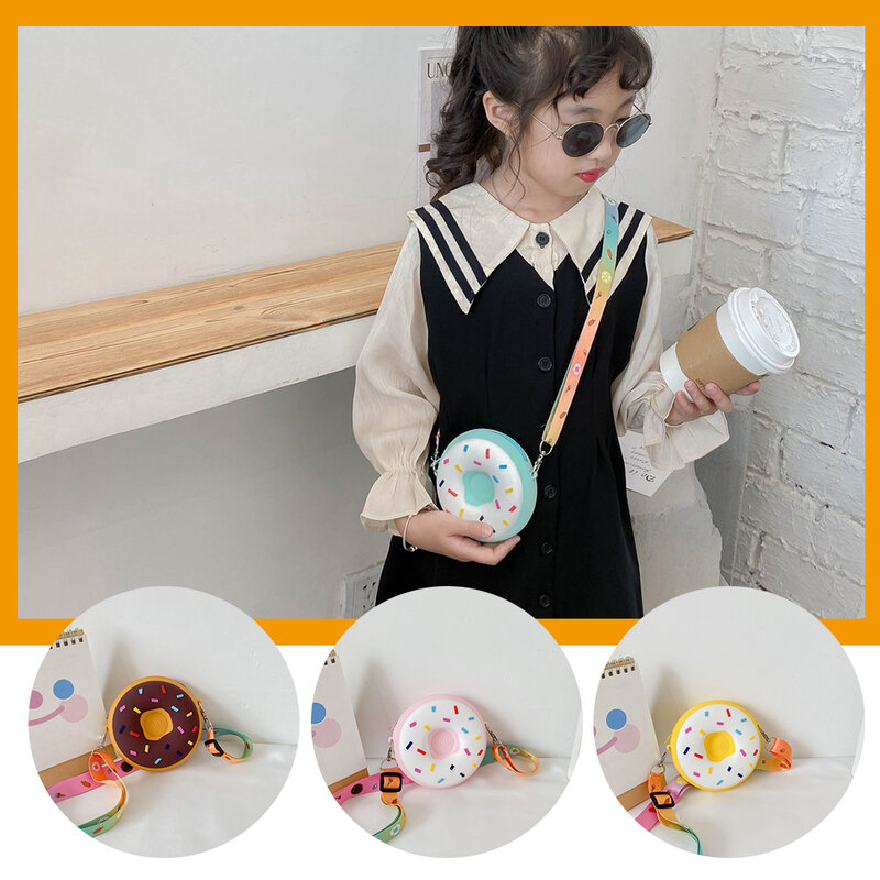 Children Cute Doughnut Crossbody Bag Candy Color Silicone Shoulder Money Pouch Comfortable Children Portable Elements