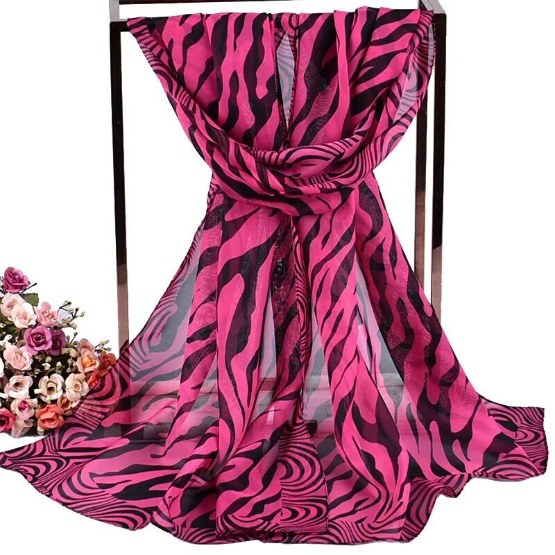 Классический шифоновый шарф, женские шарфы, длинный высококачественный шарф в полоску с принтом зебры, Женский хиджаб, пляжный шарф
