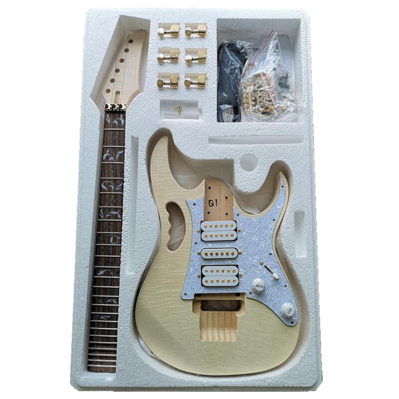 Premium DIY Electric Guitar Kit - Unfinished Project Guitar Kit Handcraft Electric Guitar for Guitar Basswood Maple Body