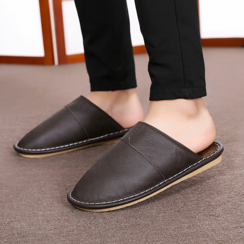 Men home leather slippers fluffy slides couple waterproof bedroom velvet shoes for men's women's indoor fur slippers shoes