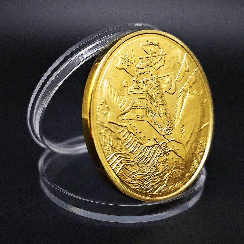 Moneda conmemorativa de alivio de ballena dorada, Calavera pirata, monedas de oro coleccionables