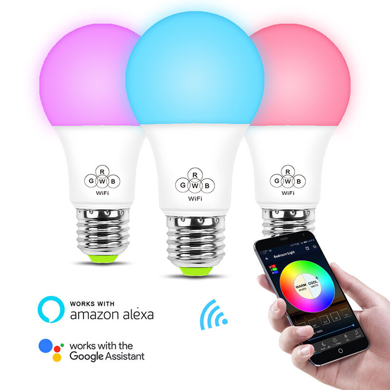 Умная светодиодная лампочка EC27, Wi-Fi, 7 Вт/4,5 Вт, беспроводной мобильный пульт дистанционного управления, цветной домашний Рождественский светильник, работа с Alexa Google