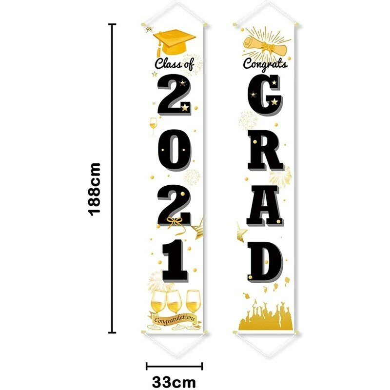 2Pcs 졸업 베란다 서명 클래스 2021 졸업 교수형 배너 전면 도어 벽 야드 졸업 파티 장식