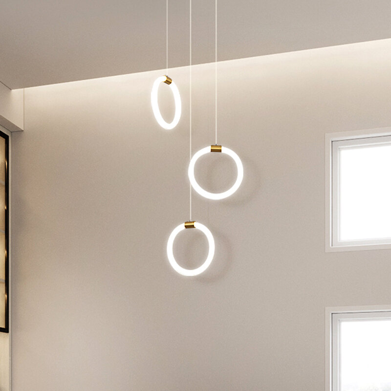 Fanpinfando lustre de acrílico moderno, candelabro moderno de iluminação de led com anel para decoração, luminárias de cozinha e quarto