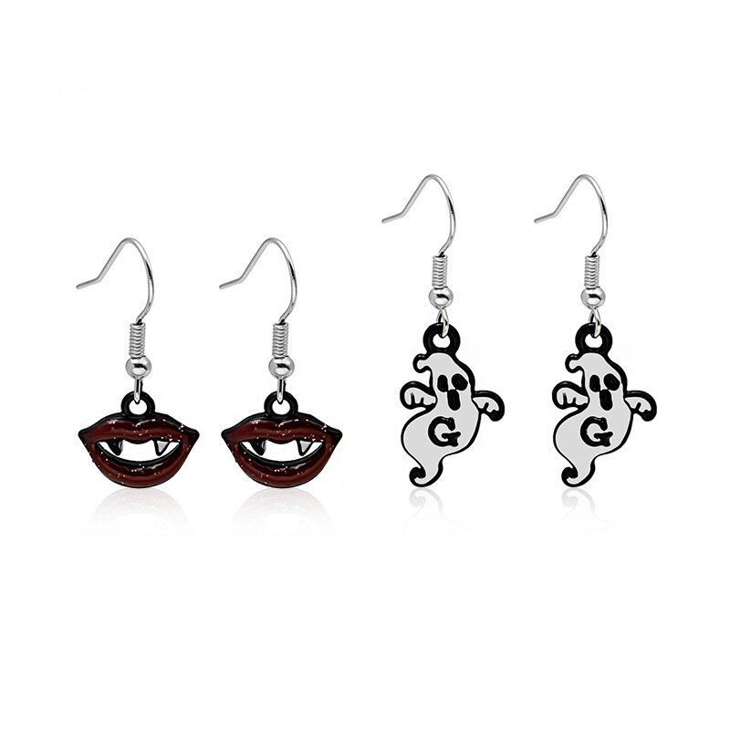Halloween Funny Red Vampire Lips and Little Devil Dangle Earrings for Women Gothic Punk Style Earrings Party Jewelry Gifts